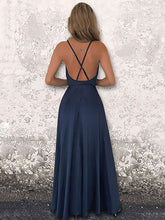 A-line Floor-length Cowl Neck Silk-like Satin Split Front Prom Dresses
